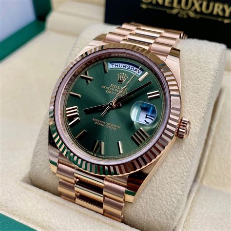 rolex day date rose gold olive green dial